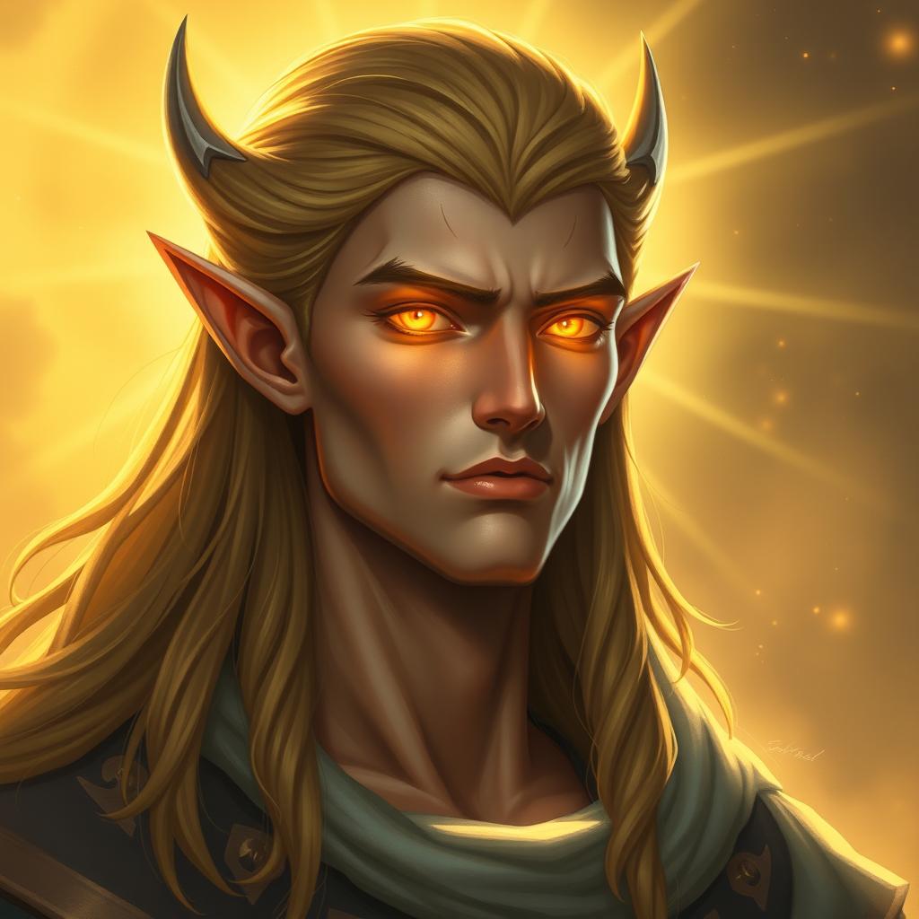 A portrait of a tall and majestic male elf exuding a divine aura