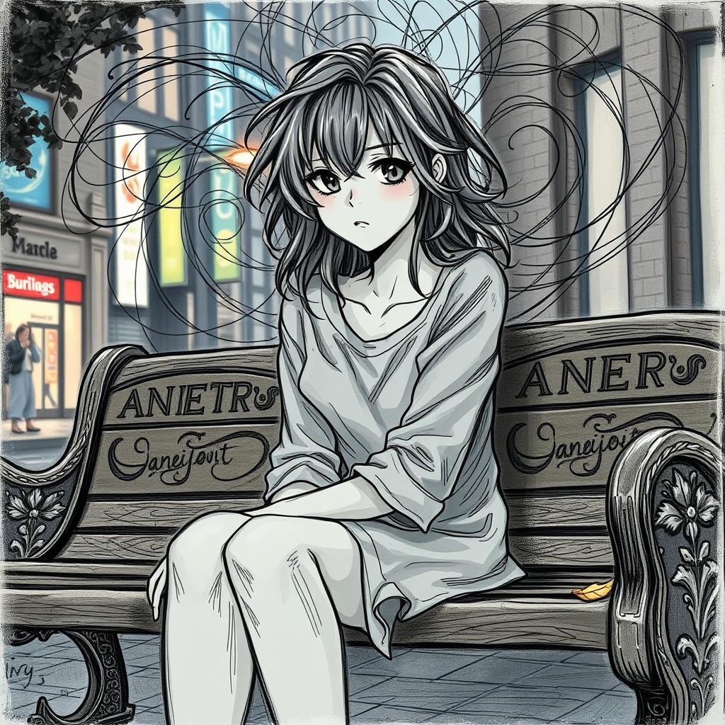 A detailed drawing of a female figure encapsulating the emotions of anxiety
