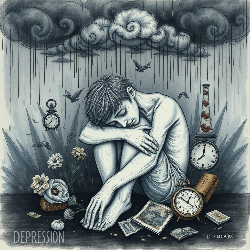 A detailed and evocative drawing that captures the essence of depression