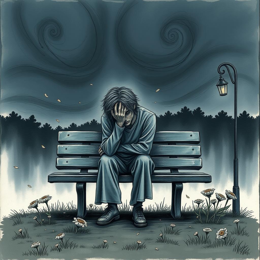 A detailed and emotive drawing that embodies the experience of depression