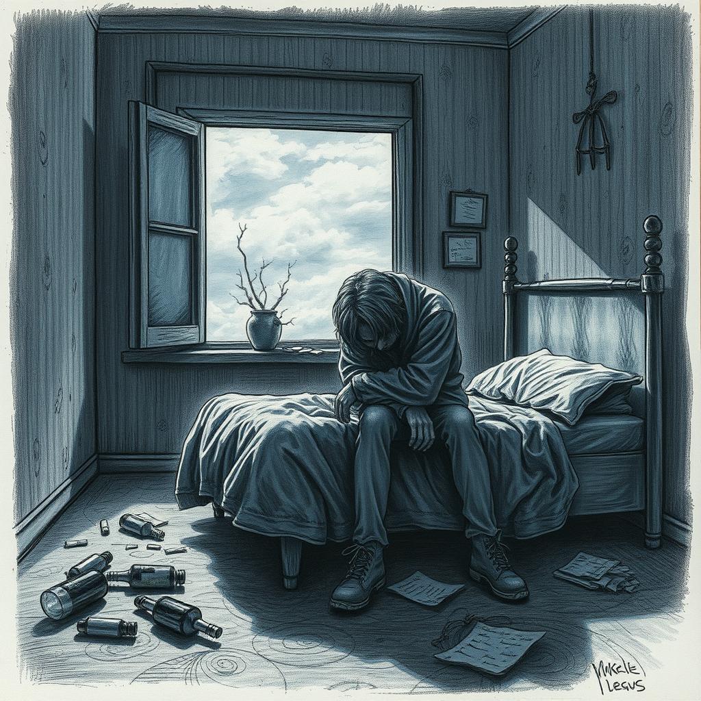 A highly detailed drawing that effectively conveys the theme of depression