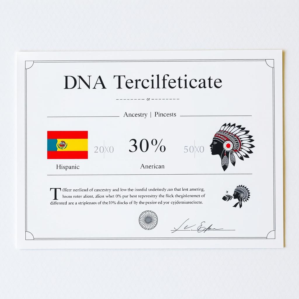A realistic DNA test result certificate featuring a clean, professional design