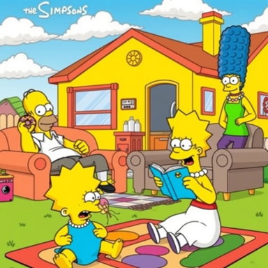 A vibrant and humorous scene set in the world of The Simpsons ...