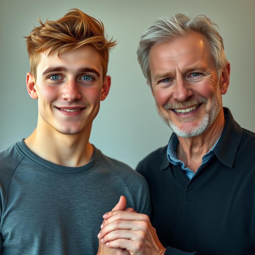 A 20-year-old male athletic jock with a round face, rosy cheeks, small upturned nose, and large, expressive blue-green eyes