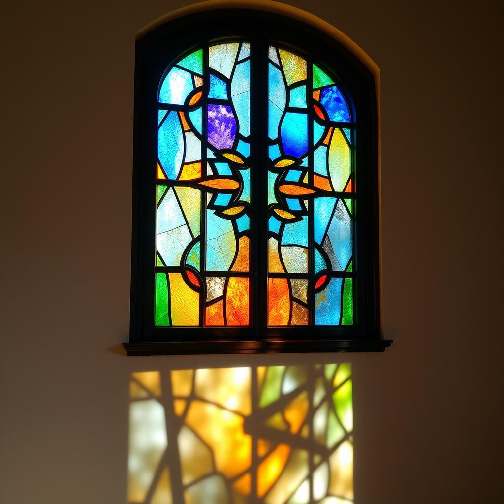 A beautiful interior scene featuring a wall adorned with a stunning stained glass window