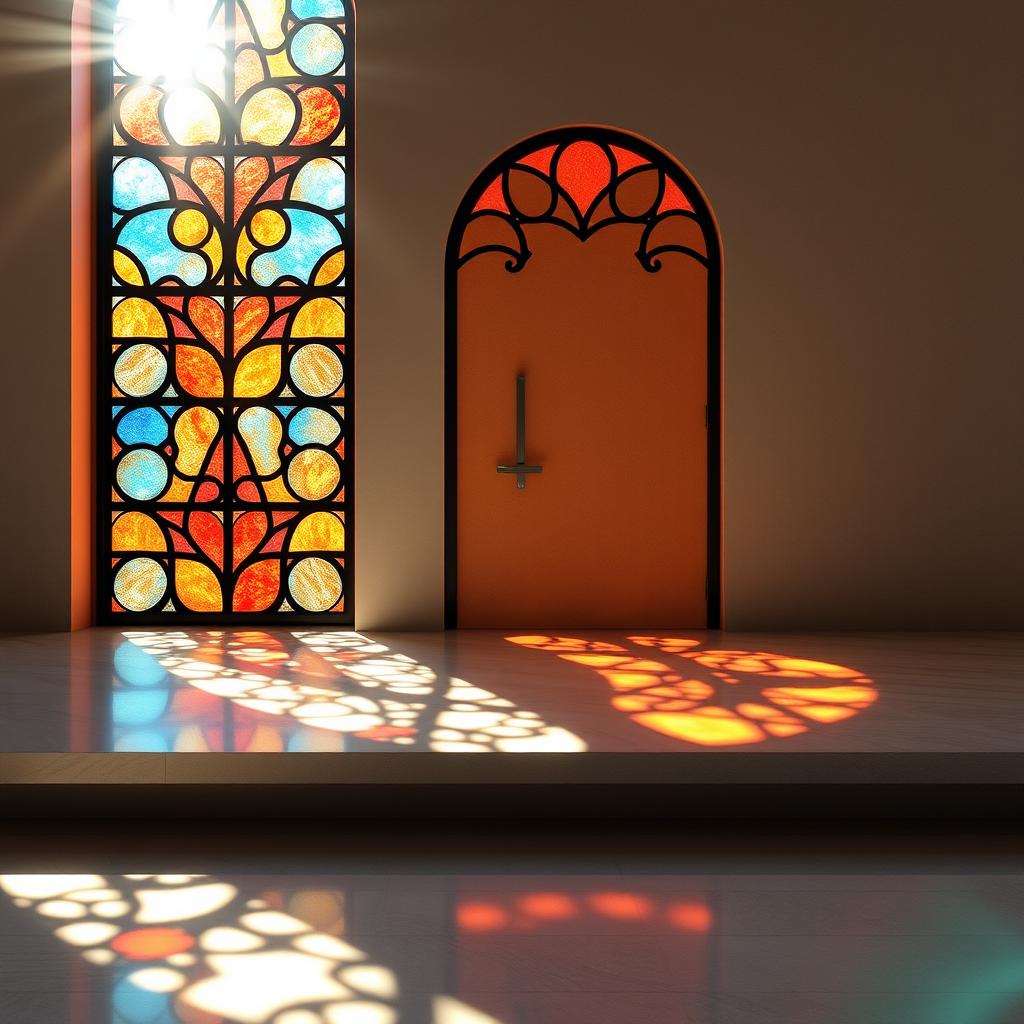 A stunning interior scene featuring a wall with an exquisite stained glass window