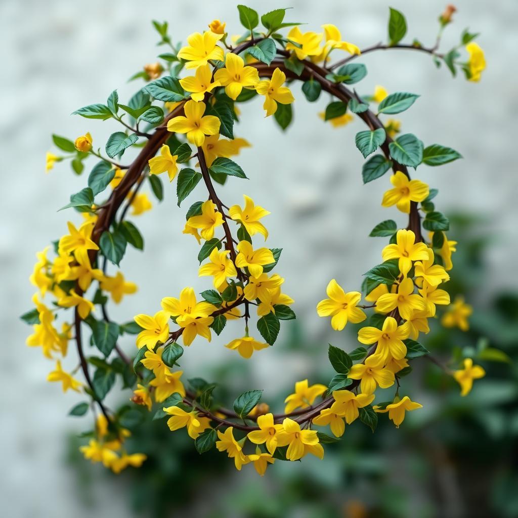 A beautiful and intricate vine adorned with vibrant yellow flowers, winding gracefully around itself