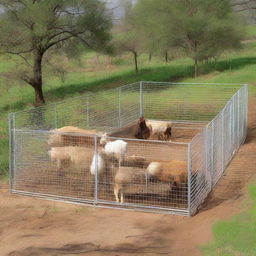 An integrated goat pen with feeding system, showcasing structured layout and efficiency