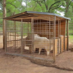 An integrated goat pen with feeding system, showcasing structured layout and efficiency