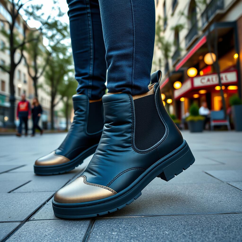 A unique footwear design that combines the sleek elegance of Chelsea boots with the chic and cozy elements of a puffer jacket