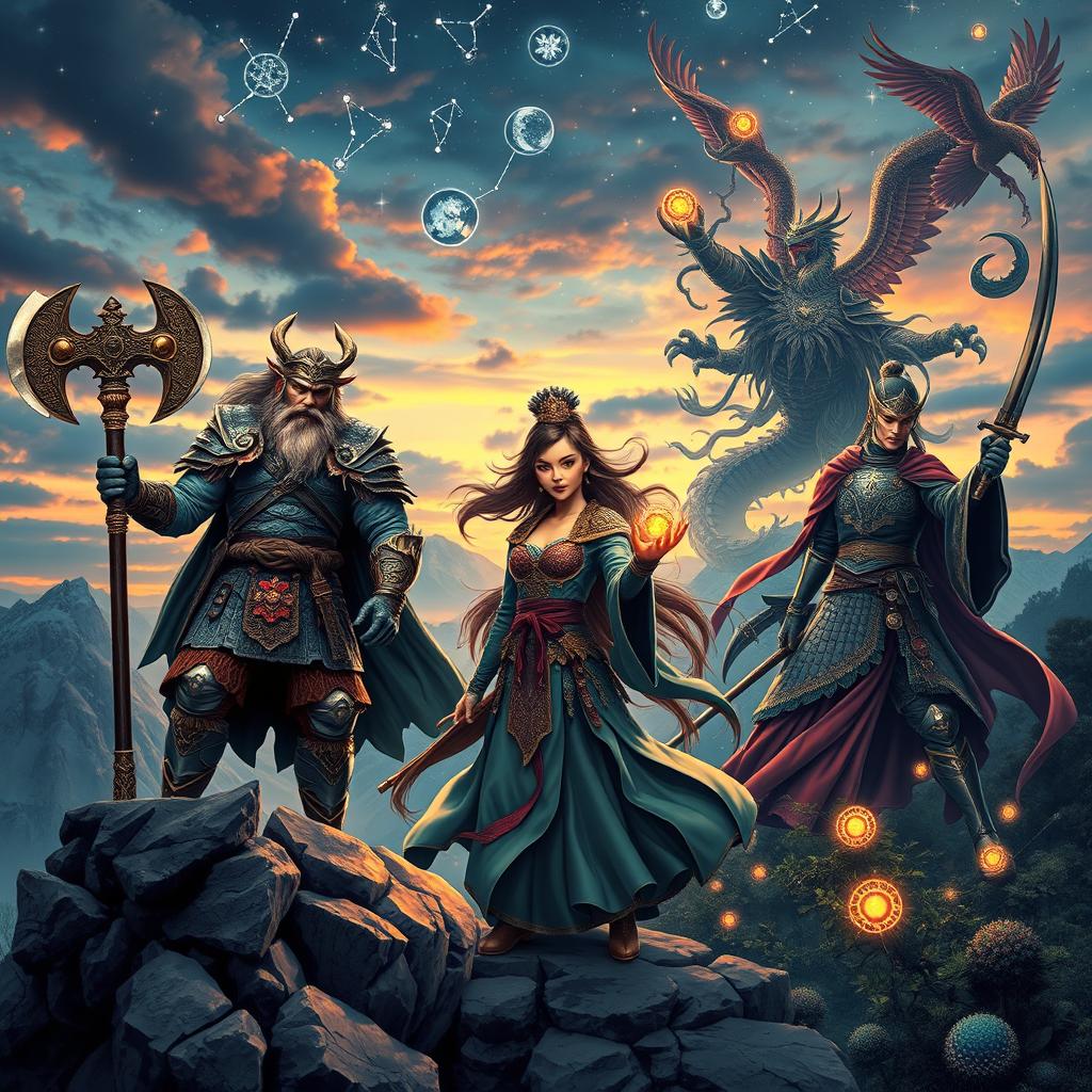 A stunning depiction of legendary heroes from various cultures and mythologies