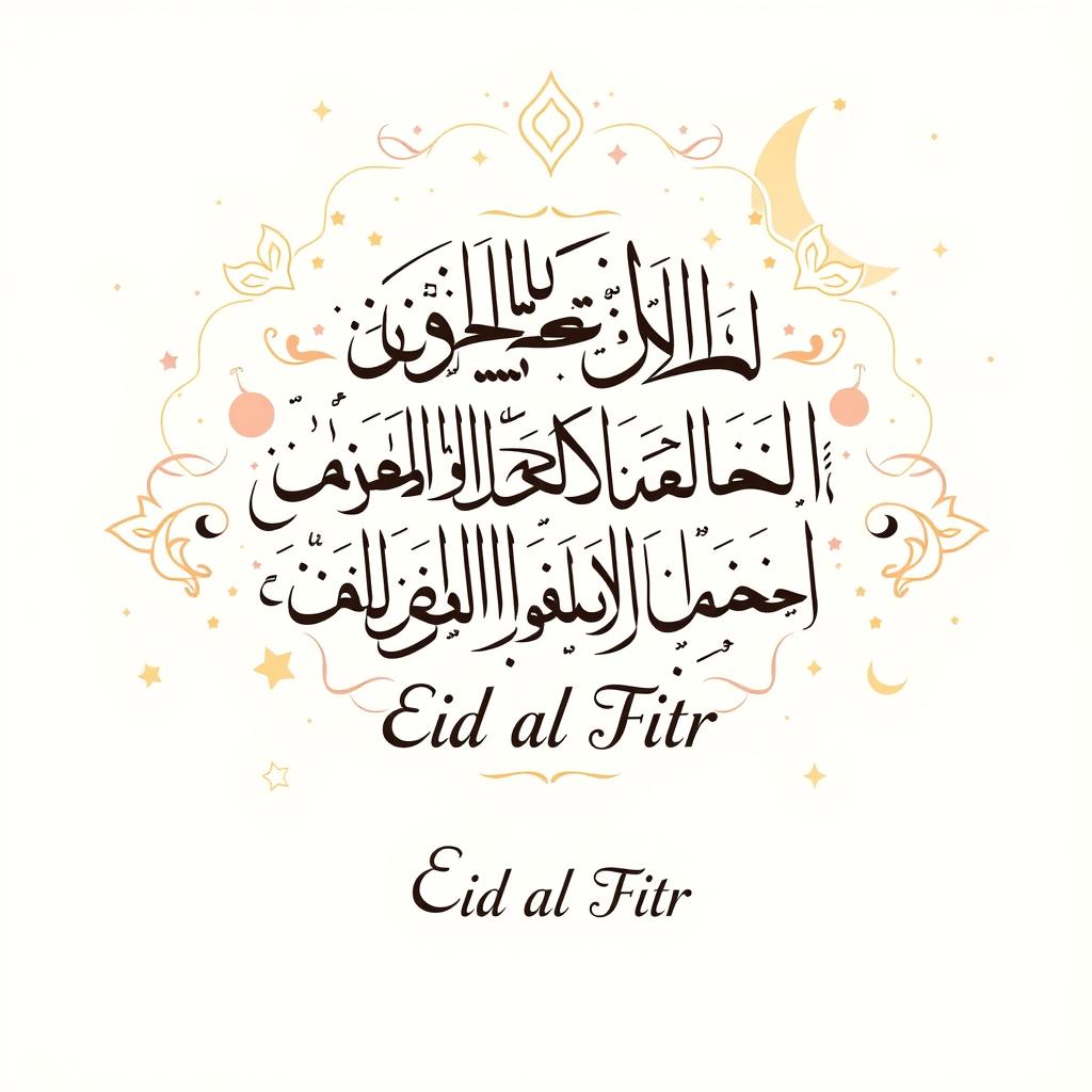 A beautifully designed Eid al-Fitr greeting card featuring intricate Arabic calligraphy