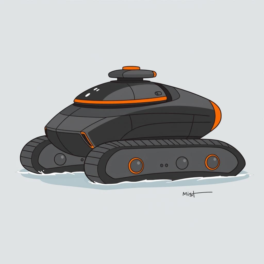 A simple, 2D drawing of a futuristic tank designed to drive on water