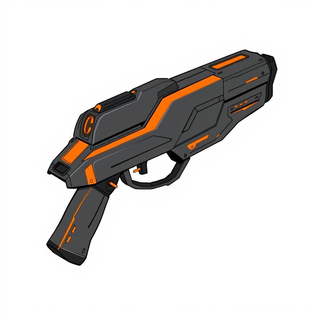 A 2D simple drawing of an energy blaster designed for a battle mech, showcasing a sleek and futuristic appearance