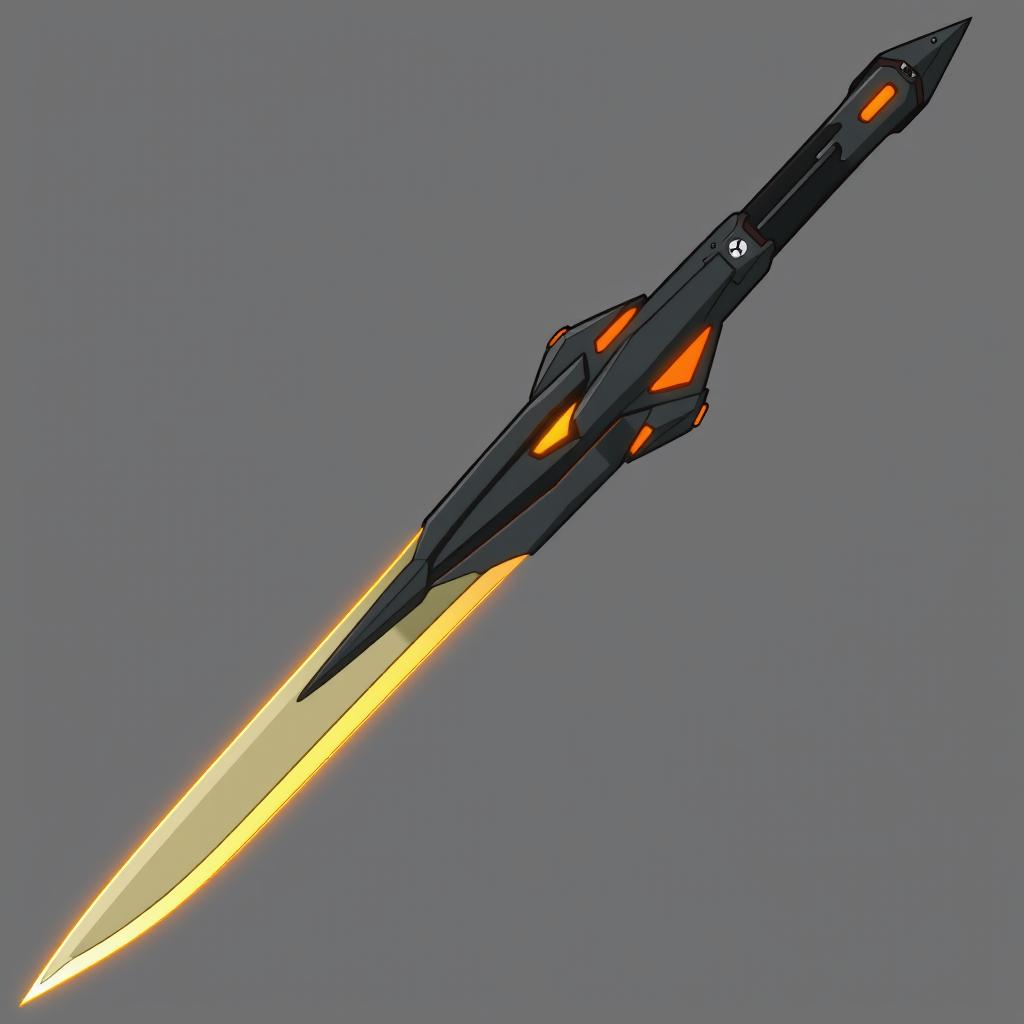 A 2D simple drawing of a futuristic energy sword designed for a battle mech, featuring a sleek, angular blade