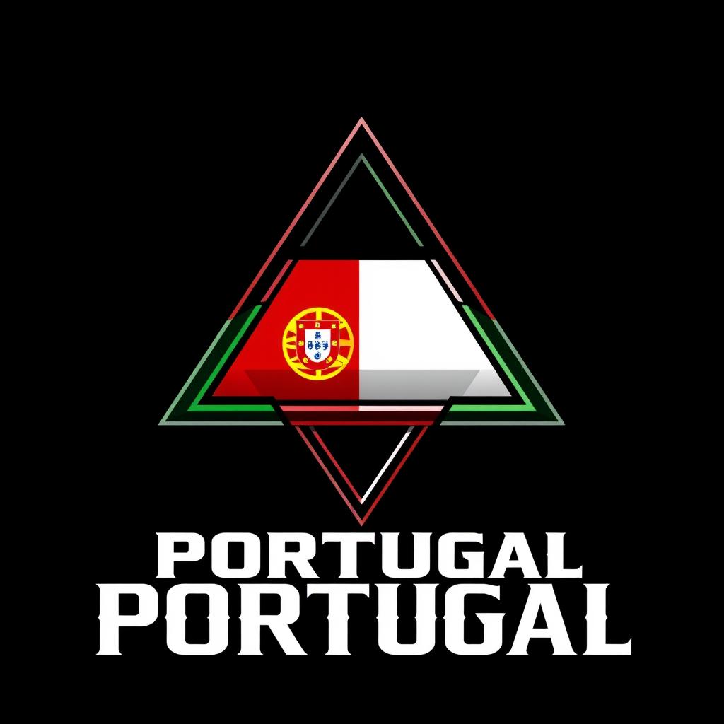 A logo featuring a triangle divided into sections that represent the flag of Portugal, with the Portuguese flag prominently displayed in a smaller, stylized manner