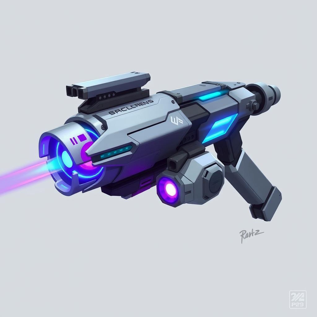 A sleek and futuristic 2D design of a plasma cannon intended for attachment to a battle mech