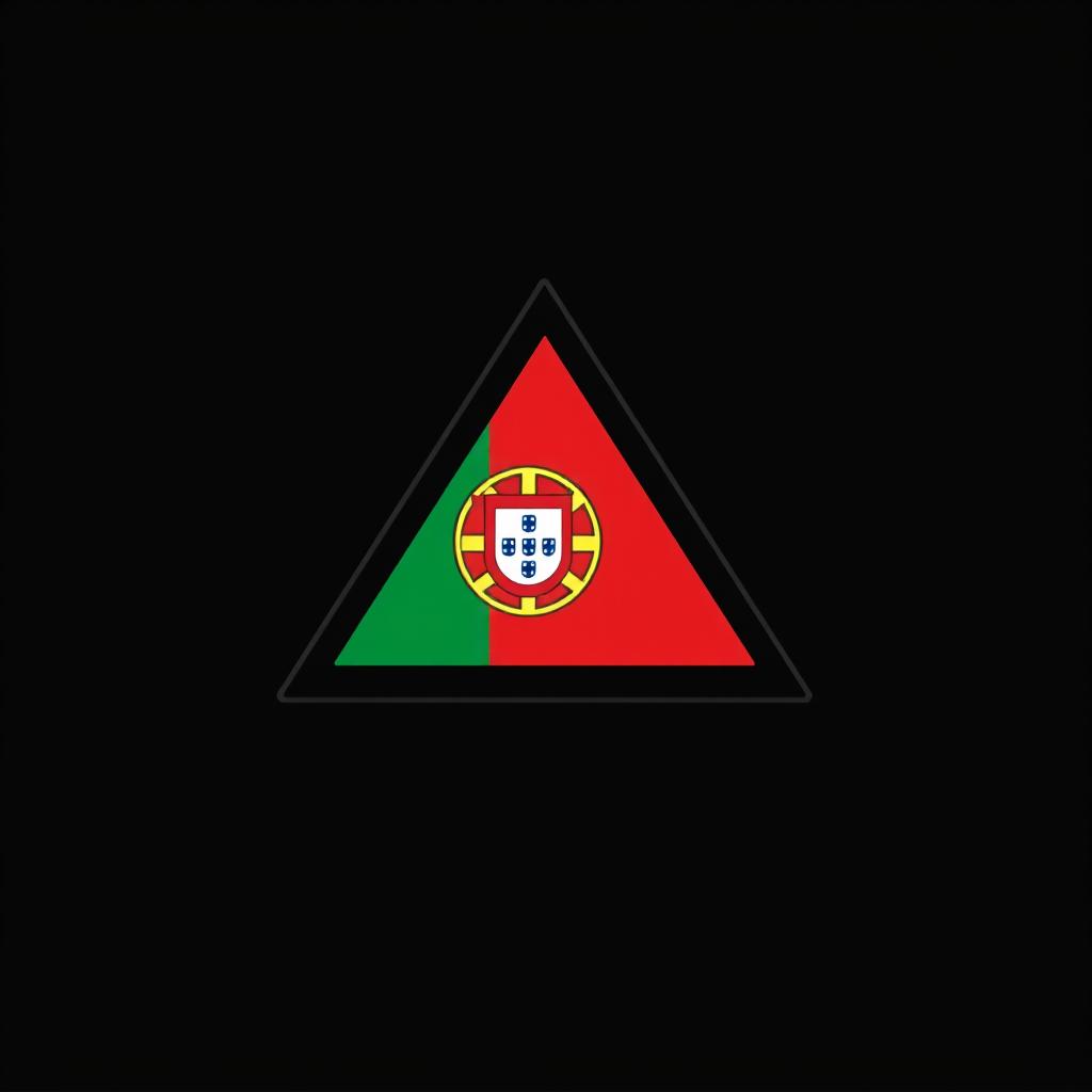 A logo featuring a triangle divided into segments resembling the Portuguese flag, with a small representation of the flag inside the triangle