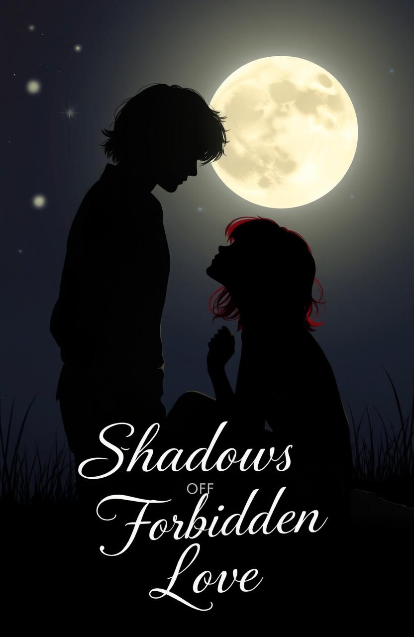 A mystical scene depicting shadows of forbidden love under a full moon