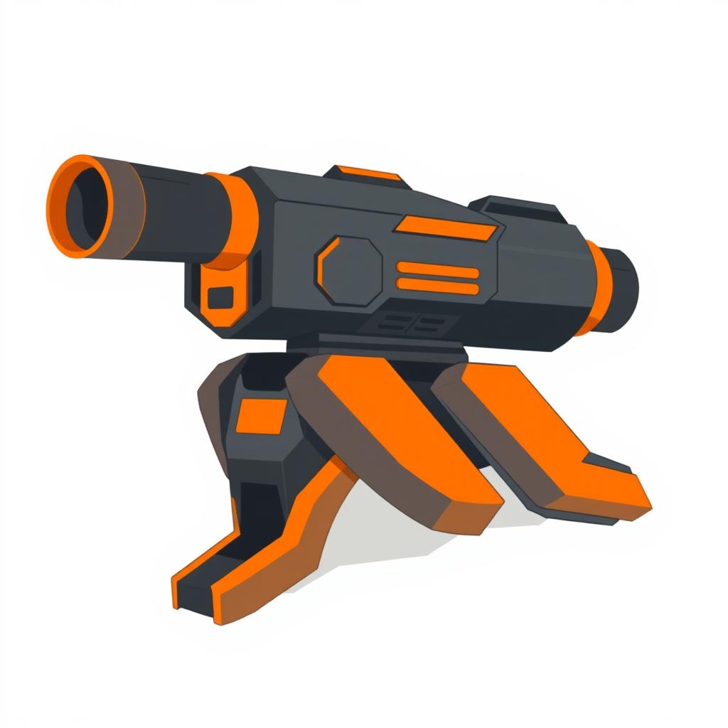 A simple, flat 2D design of a plasma cannon specifically designed to attach to the shoulder of a battle mech