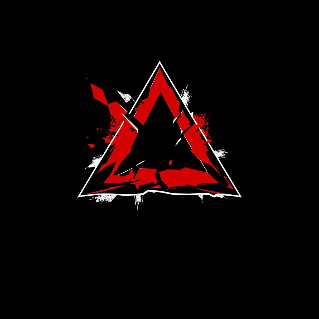 A modern professional logo design featuring a shattered red triangle on a black background, incorporating themes of martial arts and combat