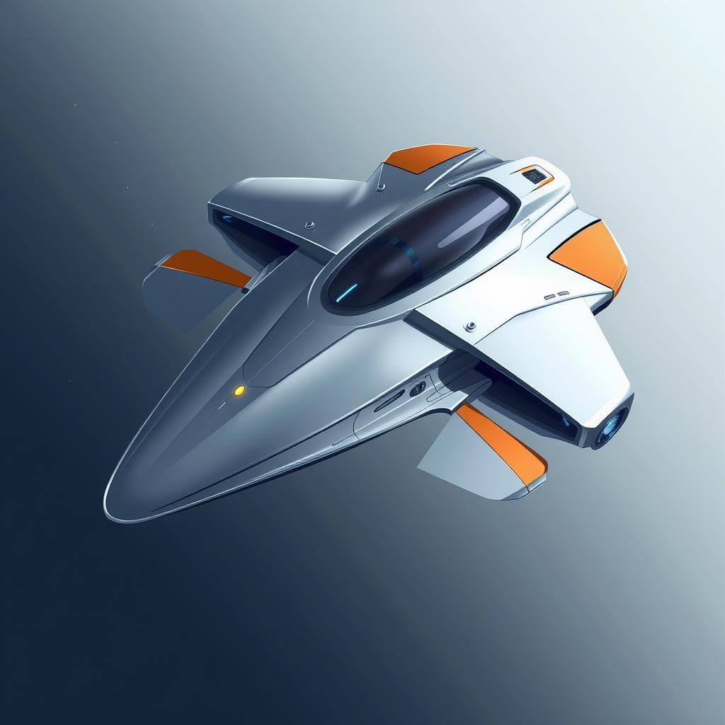A sleek, futuristic spacecraft design in a 2D perspective, featuring a simple yet elegant shape