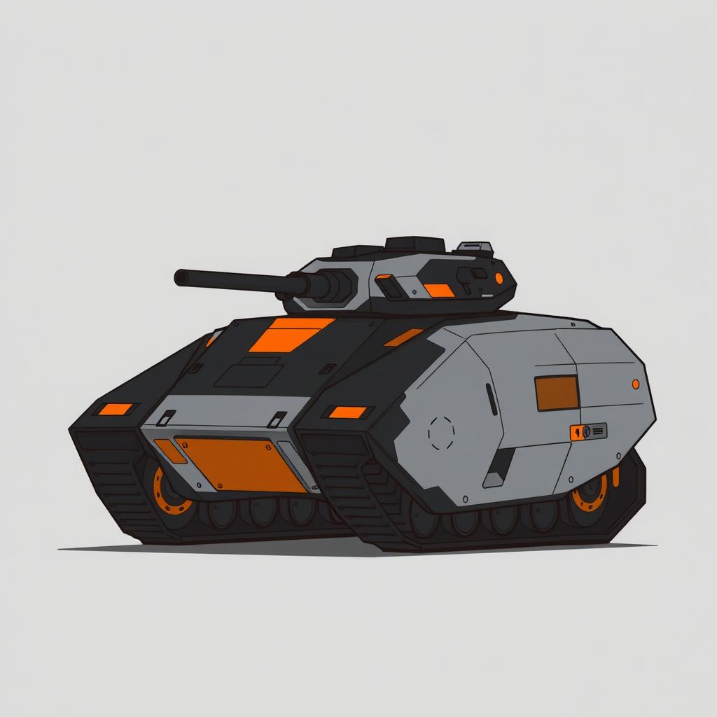 A 2D simple drawing of a heavy hover tank, taking inspiration from the shapes of the Leopard tank or Maus