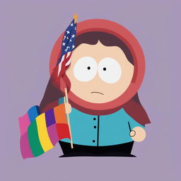 This digital art depicts a strong, independent, transgender character in the South Park style