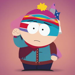 This digital art depicts a strong, independent, transgender character in the South Park style