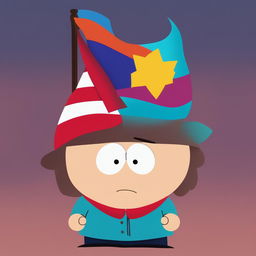 This digital art depicts a strong, independent, transgender character in the South Park style