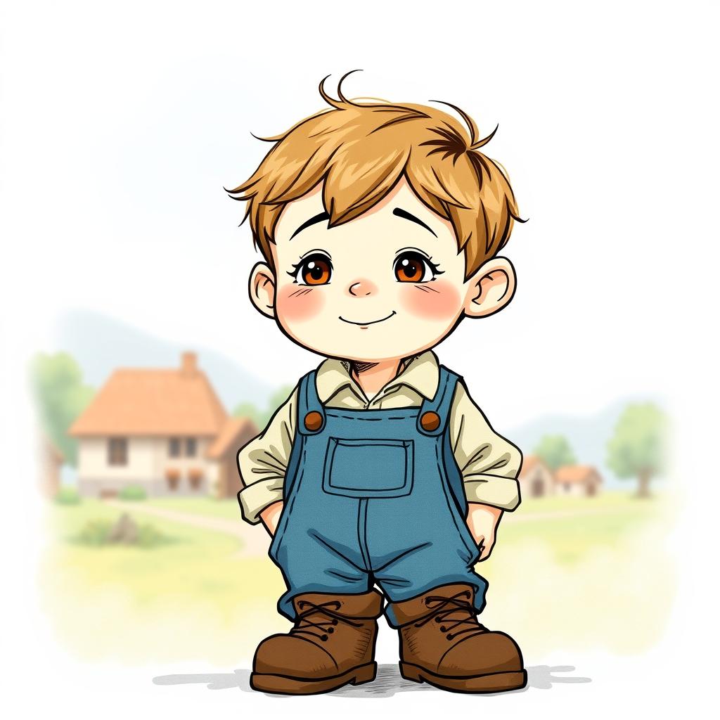 A detailed illustration of a 10-year-old halfling boy with a slight smile, capturing a realistic yet artistic style