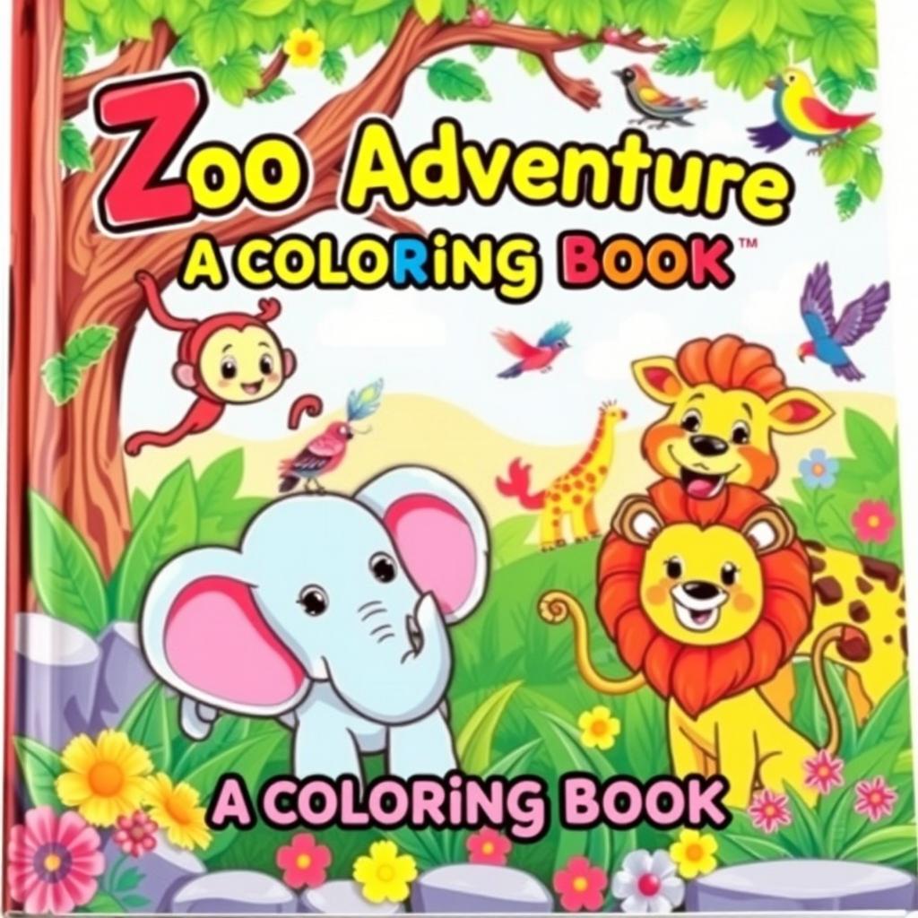 A colorful and playful children's book cover featuring a vibrant zoo scene
