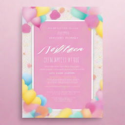 A high-quality, digitally rendered image portraying a vibrant and youthful invitation template for a sweet seventeen birthday