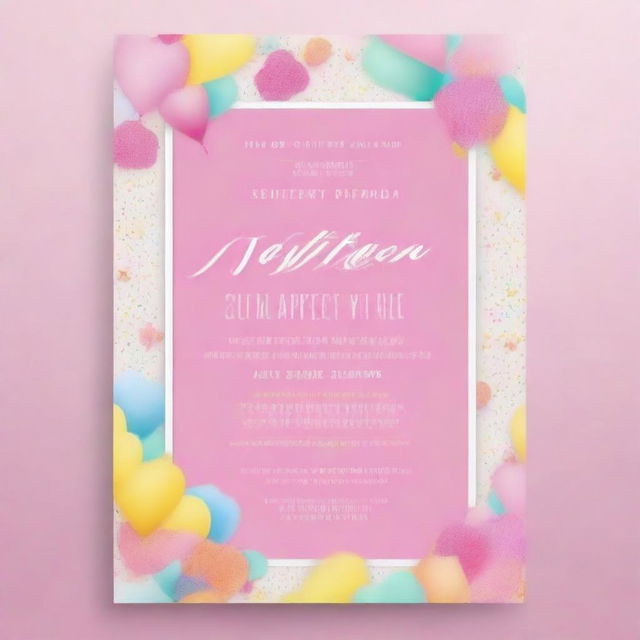 A high-quality, digitally rendered image portraying a vibrant and youthful invitation template for a sweet seventeen birthday