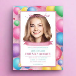 A high-quality, digitally rendered image portraying a vibrant and youthful invitation template for a sweet seventeen birthday