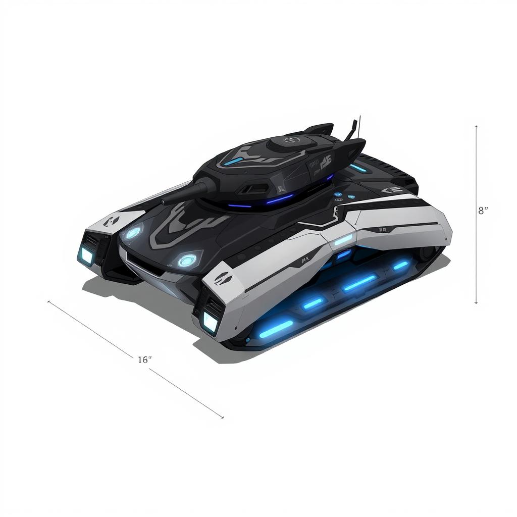 A 2D design of a futuristic tank featuring a hover system instead of wheels