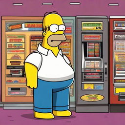 Homer Simpson, the iconic character from The Simpsons, standing proudly outside a bright, idling poker machine