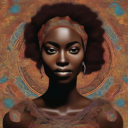 A digital art of a sophisticated, masculine-looking woman with dark skin