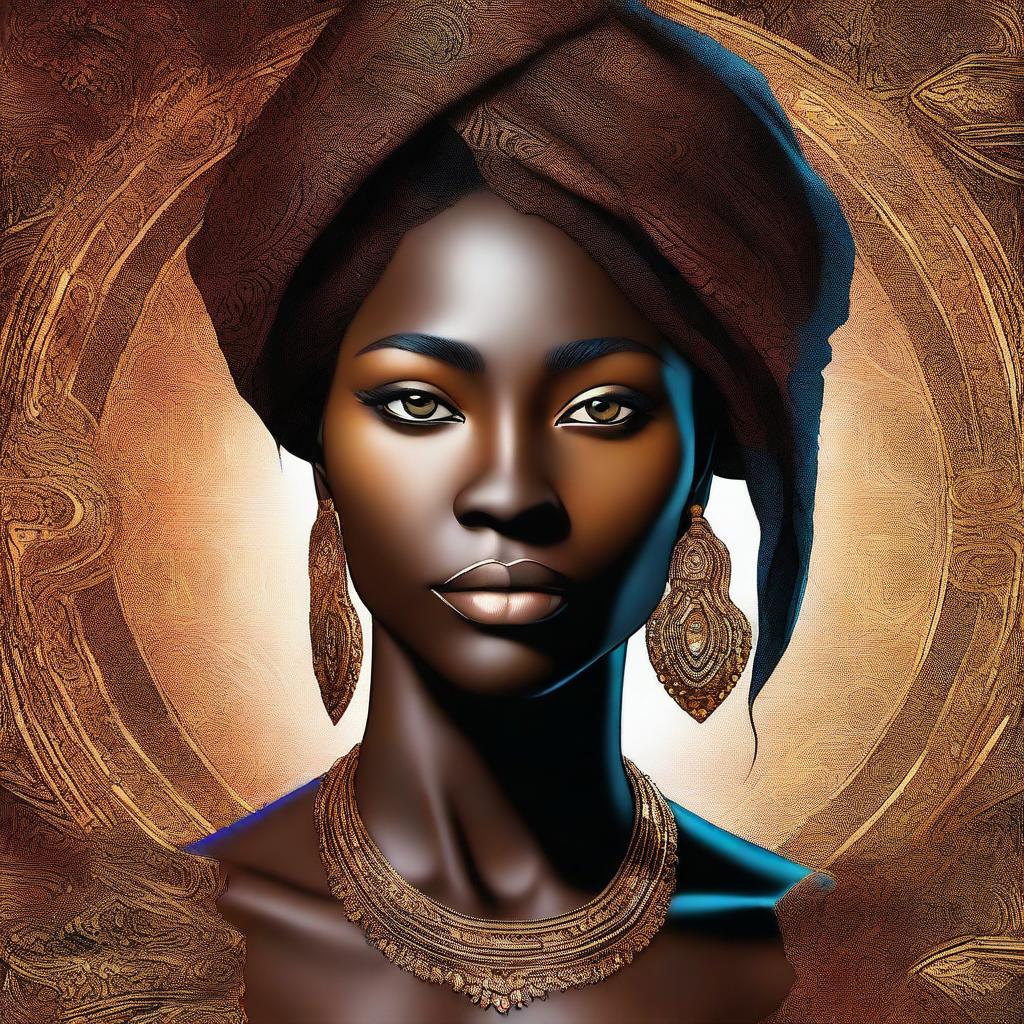 A digital art of a sophisticated, masculine-looking woman with dark skin