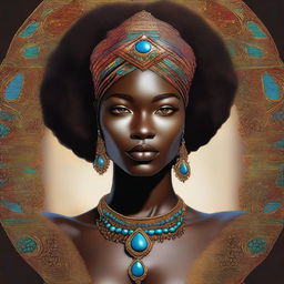 A digital art of a sophisticated, masculine-looking woman with dark skin