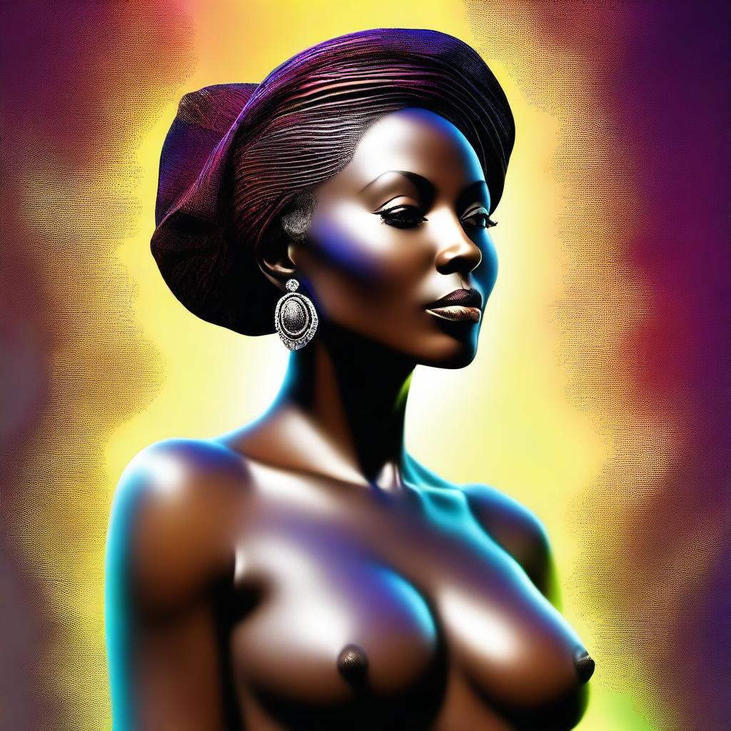 A tasteful digital art piece of a mature, dark-skinned woman