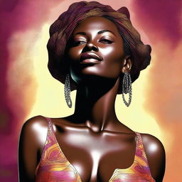 A tasteful digital art piece of a mature, dark-skinned woman