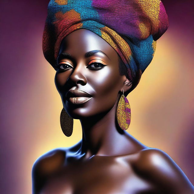 A tasteful digital art piece of a mature, dark-skinned woman