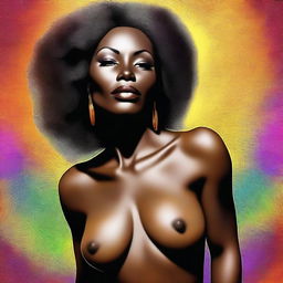 A tasteful digital art piece of a mature, dark-skinned woman