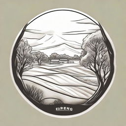 Adjust the pencil sketch styled farm logo to position the gum tree in the foreground. Change the perspective to top of a rolling paddock hill, overlooking down towards the pond nestled at the bottom of the hill.