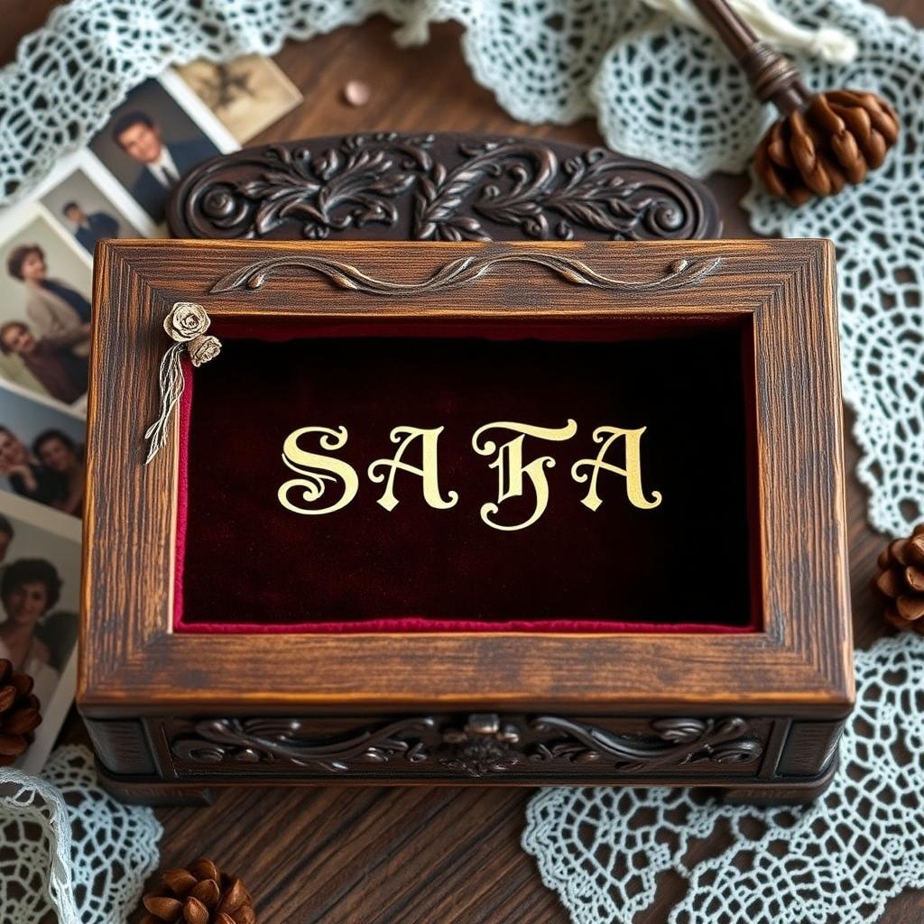 A beautiful old wooden box with a weathered antique finish, featuring intricate carvings of vines and flowers on its surface