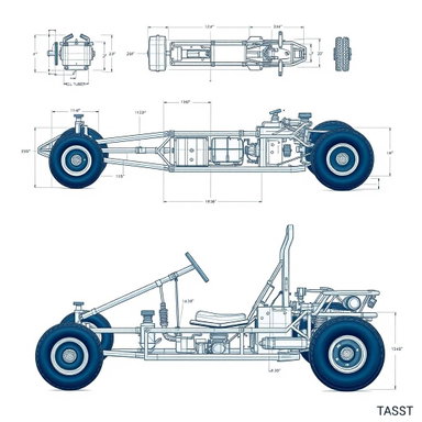 Detailed Go-Kart Chassis Blueprint - Tubular Frame Design
