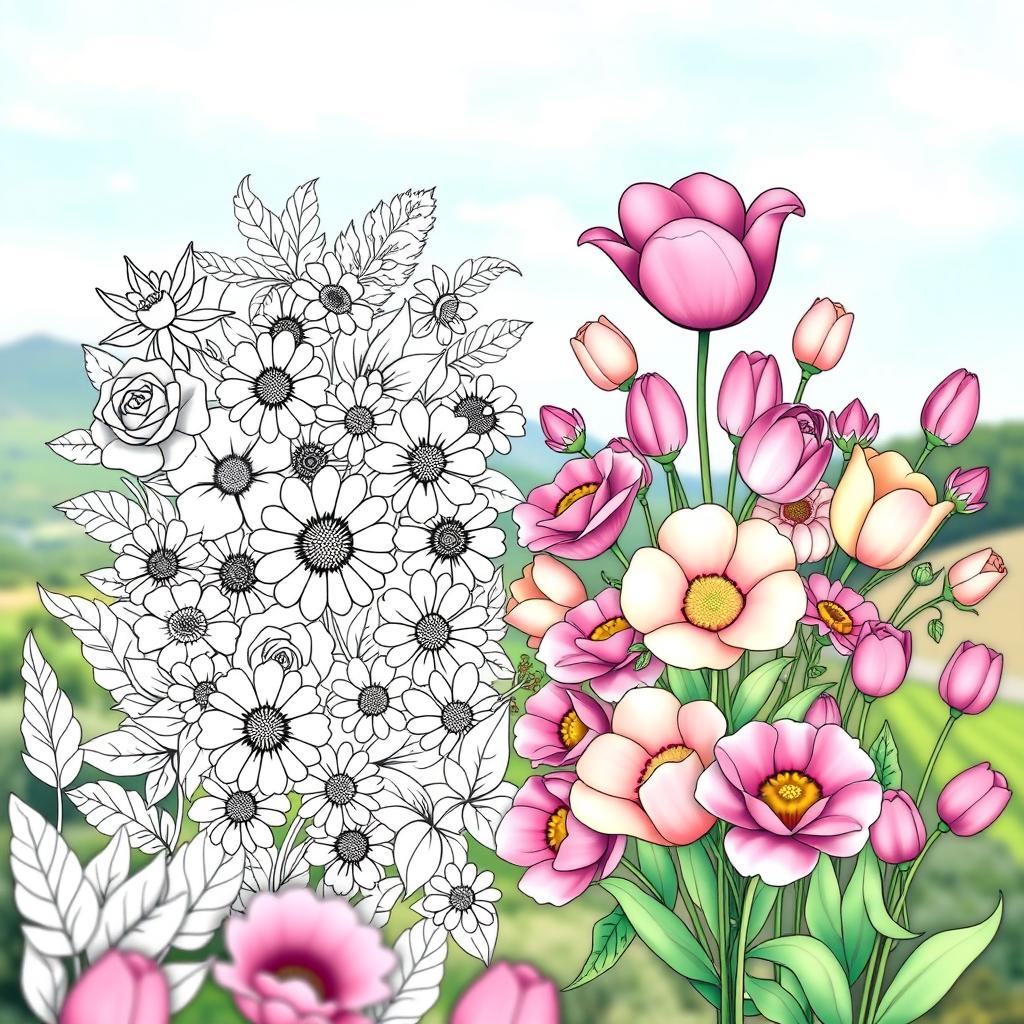An artistic coloring book page designed for adults focusing on an art therapy theme featuring an intricate floral design