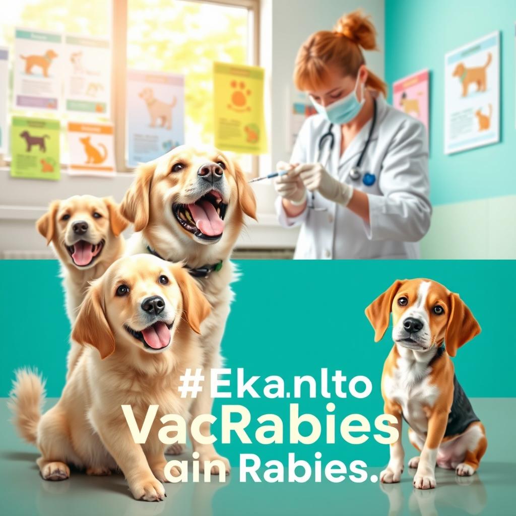 An engaging advertisement visual promoting dog vaccination against rabies, conveyed entirely through imagery