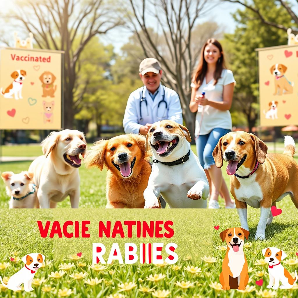 An engaging advertisement visual promoting dog vaccination against rabies, conveyed solely through imagery